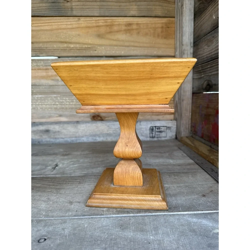 Vintage Wooden Pedestal Bowl Centerpiece MCM Square‎ Fruit Bowl /Candy Dish